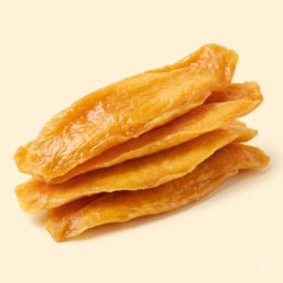 Golden strips of transformed dried mango