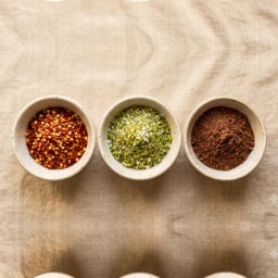 Bowls of chili, lime and plum seasoning