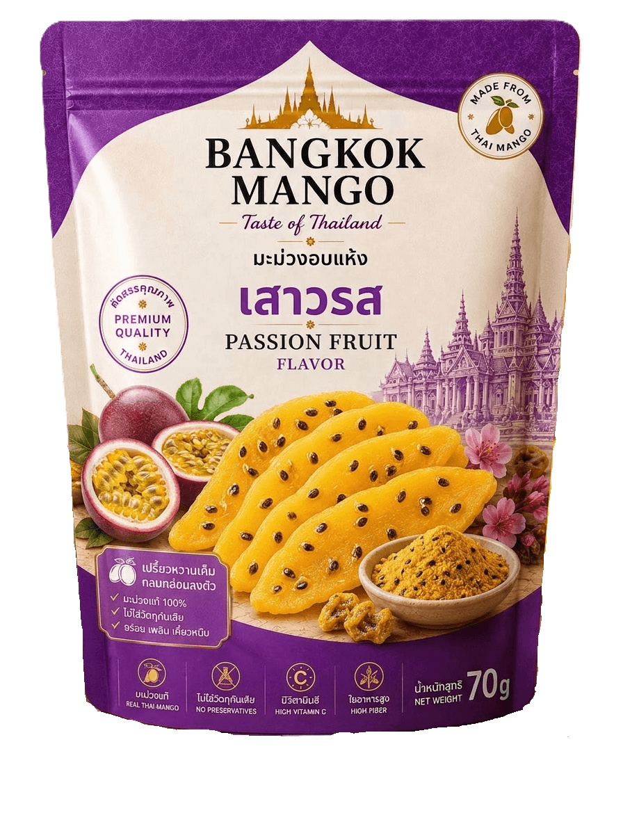 Bangkok Mango Passion Fruit flavor dried mango pouch